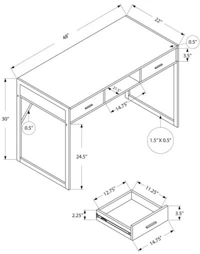 Monarch Specialties I 7364 Computer Desk, Home Office, Laptop, Storage Drawers, 48"L, Work, Metal, Laminate, White, Grey, Contemporary, Modern