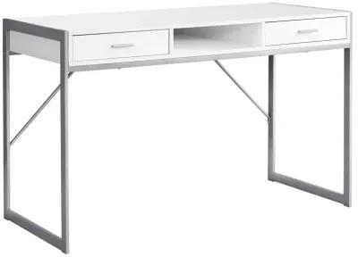 Monarch Specialties I 7364 Computer Desk, Home Office, Laptop, Storage Drawers, 48"L, Work, Metal, Laminate, White, Grey, Contemporary, Modern