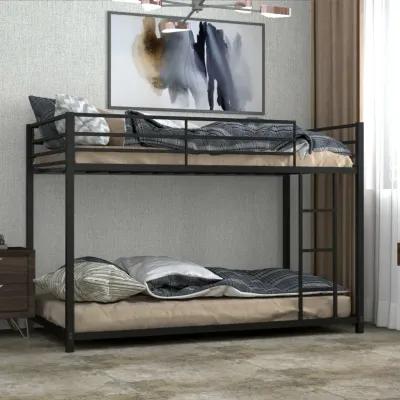 Sturdy Metal Bunk Bed Frame Twin Over Twin with Safety Guard Rails and Side Ladder