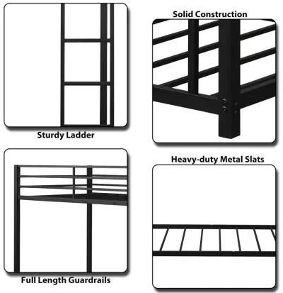 Sturdy Metal Bunk Bed Frame Twin Over Twin with Safety Guard Rails and Side Ladder