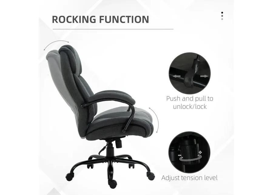 Vinsetto High Back Big and Tall Executive Office Chair 484lbs with Wide Seat, Computer Desk Chair with Linen Fabric, Adjustable Height, Swivel Wheels, Charcoal Grey