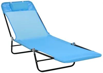 Blue/Black Beach Lounger: Portable Folding Chaise with Adjustable Back