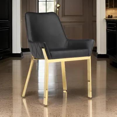 Fuma 23 Inch Dining Accent Chair Set of 2, Tufted, Black Faux Leather, Gold - Benzara