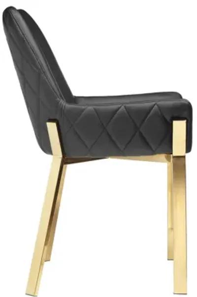 Fuma 23 Inch Dining Accent Chair Set of 2, Tufted, Black Faux Leather, Gold - Benzara