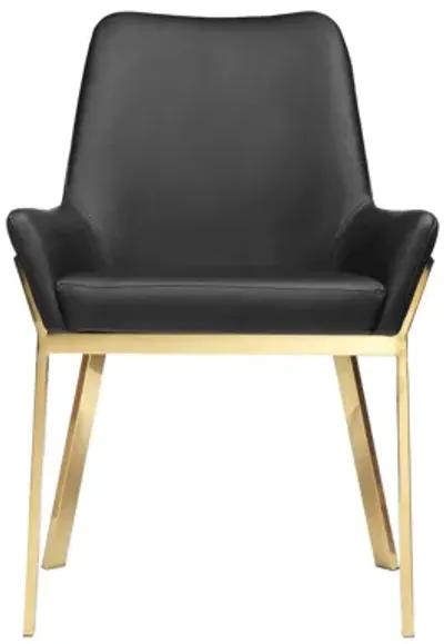 Fuma 23 Inch Dining Accent Chair Set of 2, Tufted, Black Faux Leather, Gold - Benzara