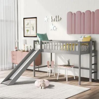 Twin Size Low Loft Bed with Ladder and Slide