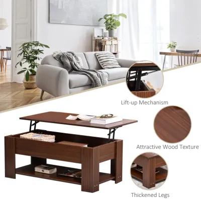 Brown Living Room Table: 39" Lift Top Coffee Table with Hidden Storage