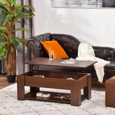 Brown Living Room Table: 39" Lift Top Coffee Table with Hidden Storage