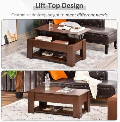 Brown Living Room Table: 39" Lift Top Coffee Table with Hidden Storage