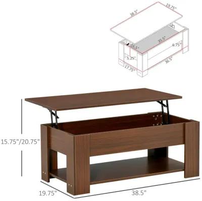 Brown Living Room Table: 39" Lift Top Coffee Table with Hidden Storage