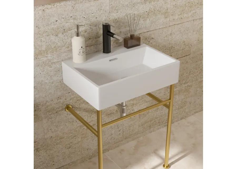 24" Bathroom Console Sink With Overflow, Ceramic Console Sink White Basin Gold Legs