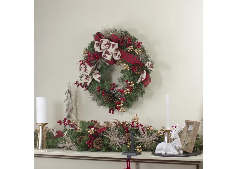 Bows and Berries Artificial Christmas Wreaths - 24-Inch  Unlit