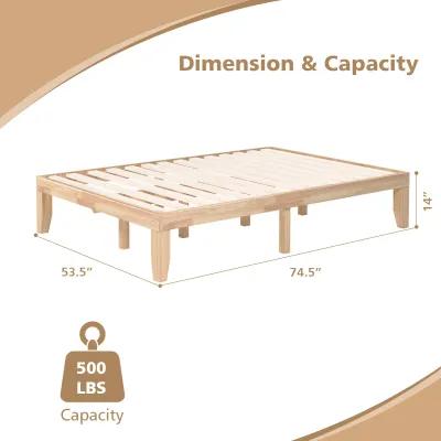 14 Inch Full Size Wood Platform Bed Frame with Wood Slat Support