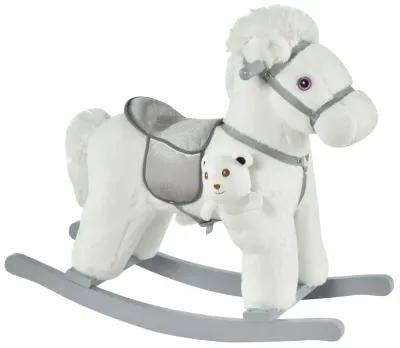 White Plush Pony: Rocking Horse with Bear Toy for Kids