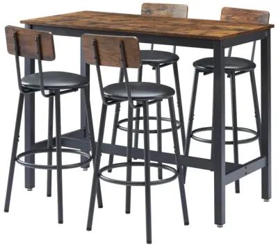 Rustic Brown Bar Table Set with 4 Stools