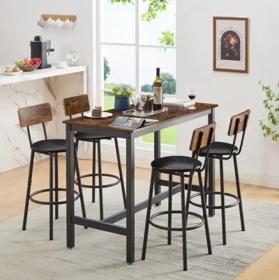 Rustic Brown Bar Table Set with 4 Stools