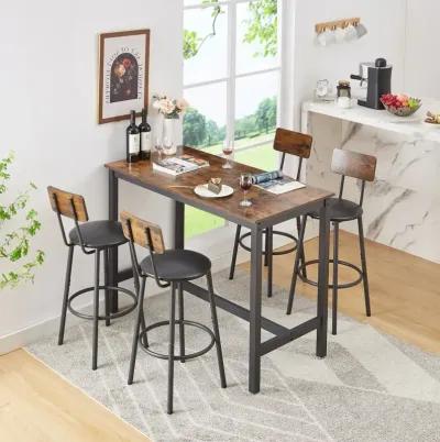 Rustic Brown Bar Table Set with 4 Stools