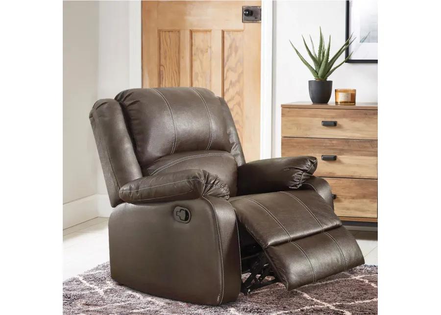 Leather Upholstered Metal Rocker Reclining Chair, Brown - Benzara