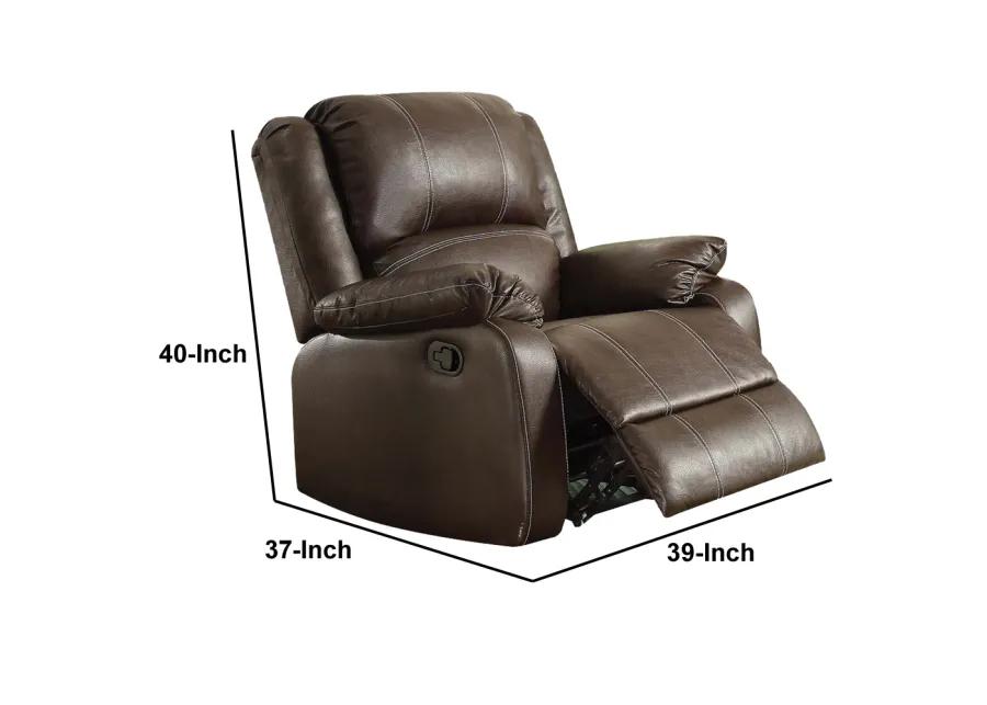 Leather Upholstered Metal Rocker Reclining Chair, Brown - Benzara