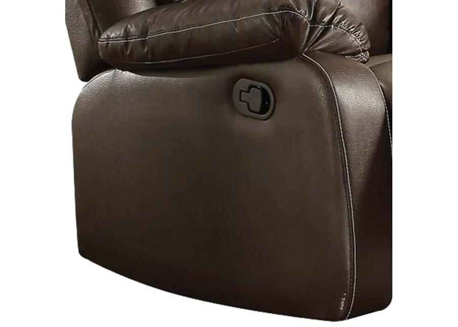 Leather Upholstered Metal Rocker Reclining Chair, Brown - Benzara