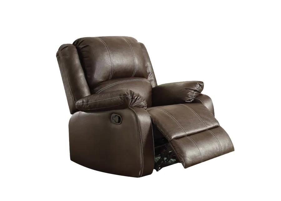 Leather Upholstered Metal Rocker Reclining Chair, Brown - Benzara