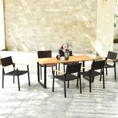 Hivvago Patented 7 Pieces Outdoor Dining Set with Large Acacia Wood Table Top