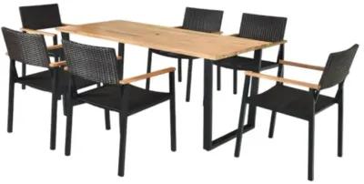 Hivvago Patented 7 Pieces Outdoor Dining Set with Large Acacia Wood Table Top