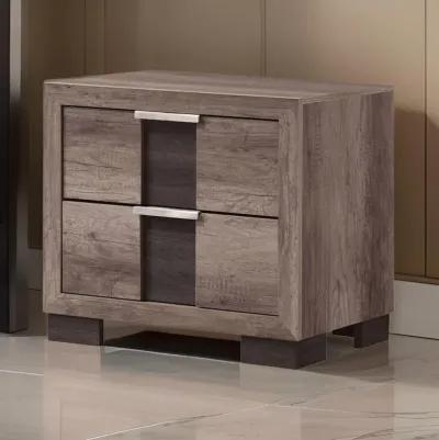 Rangley 24 Inch Nightstand, 2 Drawers, Chrome Metal Handles, Brown Wood - Benzara