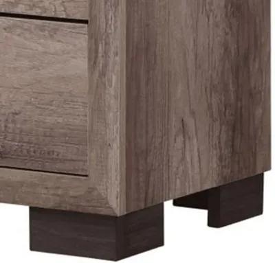 Rangley 24 Inch Nightstand, 2 Drawers, Chrome Metal Handles, Brown Wood - Benzara