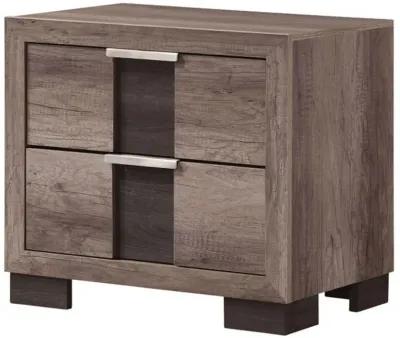 Rangley 24 Inch Nightstand, 2 Drawers, Chrome Metal Handles, Brown Wood - Benzara