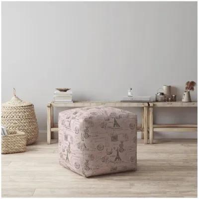 Homezia 17" Grey And Pink Pouf Ottoman