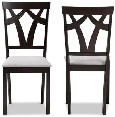 Grey Fabric Upholstered and Dark Brown Finished Dining Chair (Set of 2)