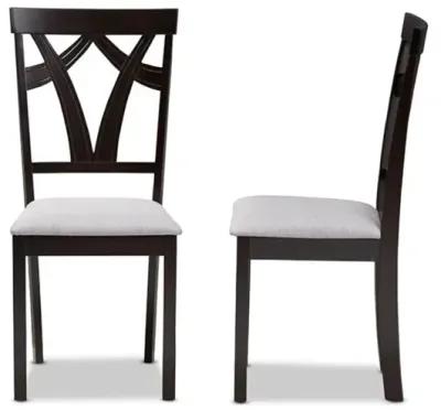 Grey Fabric Upholstered and Dark Brown Finished Dining Chair (Set of 2)