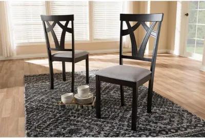 Grey Fabric Upholstered and Dark Brown Finished Dining Chair (Set of 2)