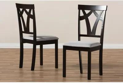 Grey Fabric Upholstered and Dark Brown Finished Dining Chair (Set of 2)