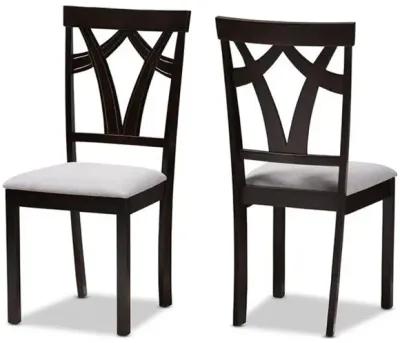 Grey Fabric Upholstered and Dark Brown Finished Dining Chair (Set of 2)