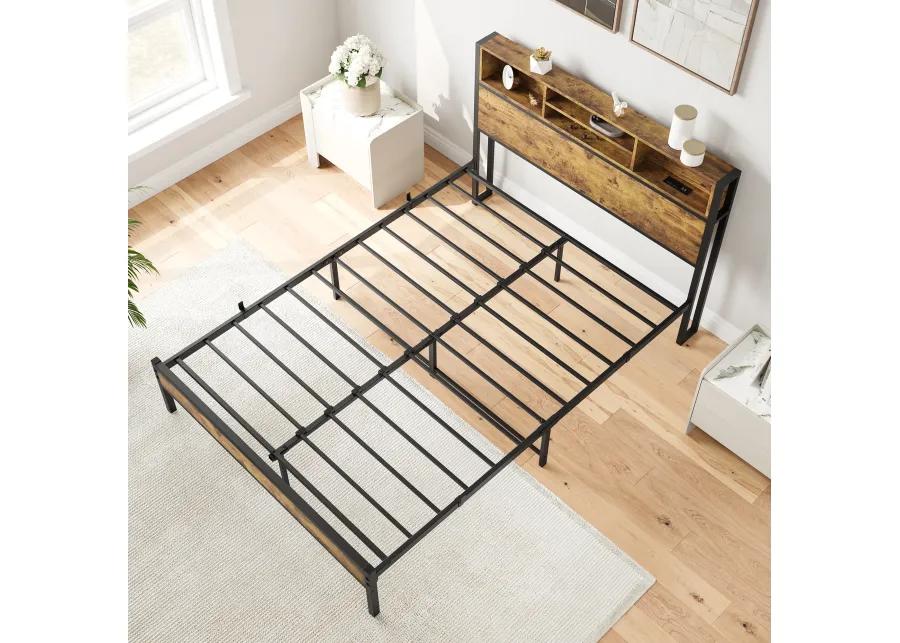 Hivvago FullSized Quick Assembly Heavy Duty Platform Bedframe with Charging Station