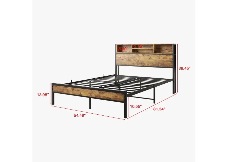 Hivvago FullSized Quick Assembly Heavy Duty Platform Bedframe with Charging Station