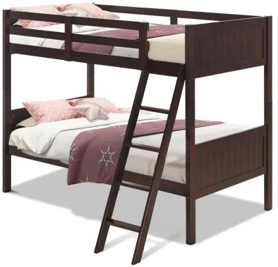 Wooden Twin Over Twin Bunk Bed Frames with Ladder and Safety Rail