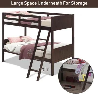 Wooden Twin Over Twin Bunk Bed Frames with Ladder and Safety Rail