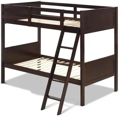 Wooden Twin Over Twin Bunk Bed Frames with Ladder and Safety Rail