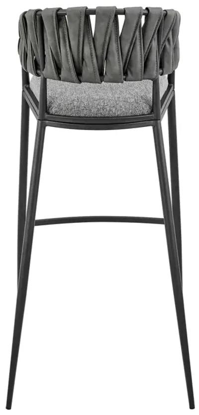 Vigona Stool in Black Metal with Grey Fabric and Faux Leather