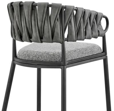 Vigona Stool in Black Metal with Grey Fabric and Faux Leather