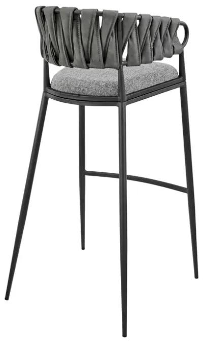 Vigona Stool in Black Metal with Grey Fabric and Faux Leather