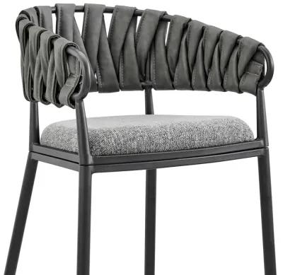 Vigona Stool in Black Metal with Grey Fabric and Faux Leather