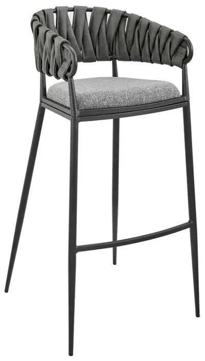 Vigona Stool in Black Metal with Grey Fabric and Faux Leather