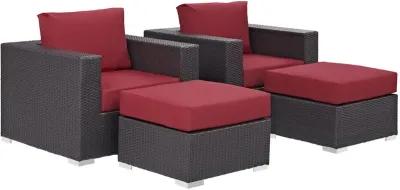 Convene 4 Piece Outdoor Patio Sectional Set - Espresso Red