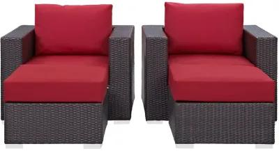 Convene 4 Piece Outdoor Patio Sectional Set - Espresso Red