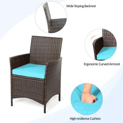 3 Pieces Patio Cushioned Rattan Converstaion Set With Glass Table Top