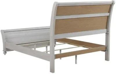 Amor King Size Bed, Planked Curved Sleigh Design, Vintage Gray Finish - Benzara